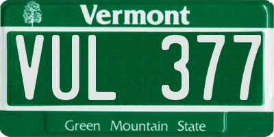 VT license plate VUL377