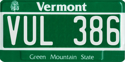 VT license plate VUL386