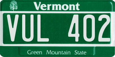 VT license plate VUL402