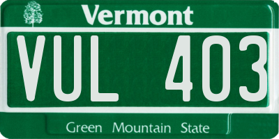 VT license plate VUL403