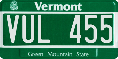 VT license plate VUL455