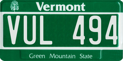 VT license plate VUL494