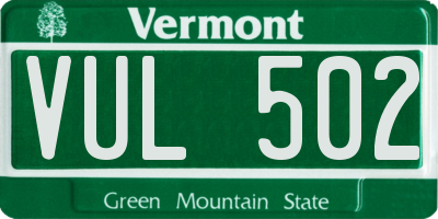 VT license plate VUL502