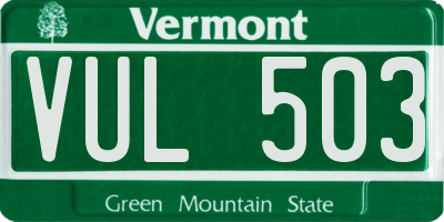 VT license plate VUL503