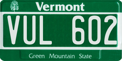VT license plate VUL602