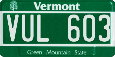 VT license plate VUL603