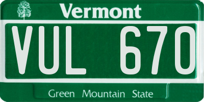 VT license plate VUL670