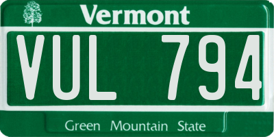 VT license plate VUL794