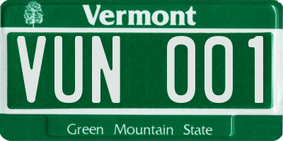 VT license plate VUN001