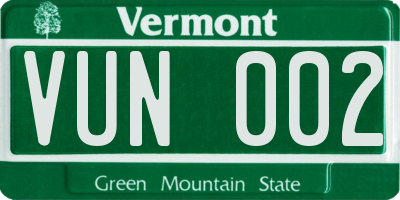 VT license plate VUN002