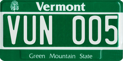 VT license plate VUN005