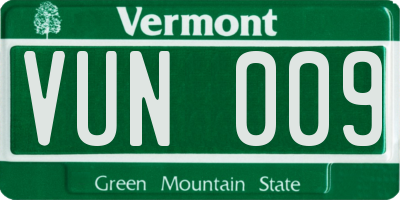 VT license plate VUN009
