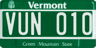 VT license plate VUN010