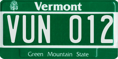 VT license plate VUN012