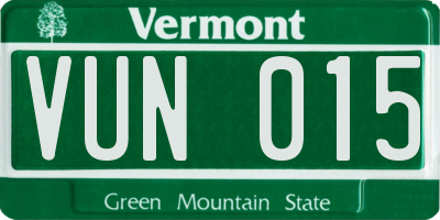 VT license plate VUN015