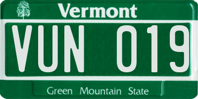 VT license plate VUN019
