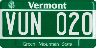 VT license plate VUN020