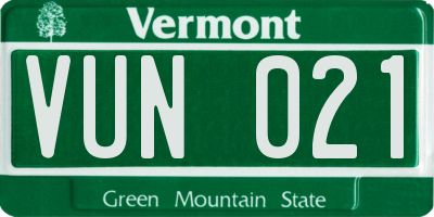 VT license plate VUN021