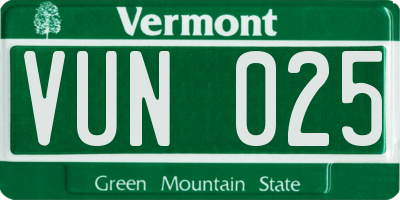 VT license plate VUN025