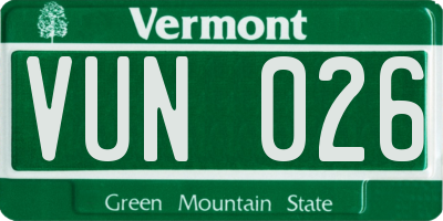 VT license plate VUN026