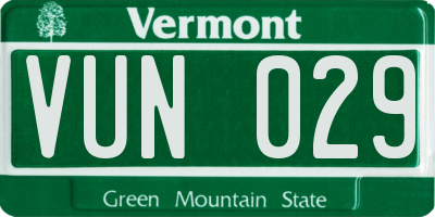 VT license plate VUN029