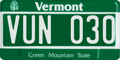 VT license plate VUN030