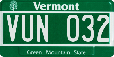 VT license plate VUN032