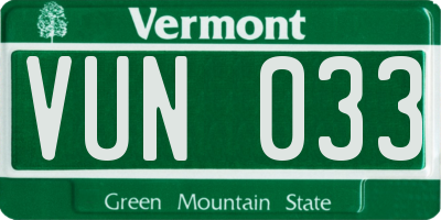 VT license plate VUN033