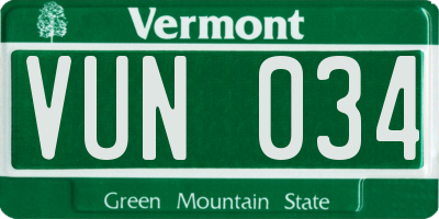VT license plate VUN034