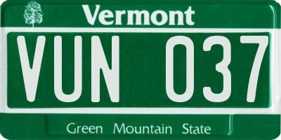 VT license plate VUN037