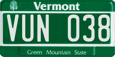 VT license plate VUN038