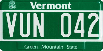 VT license plate VUN042