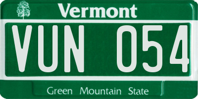 VT license plate VUN054
