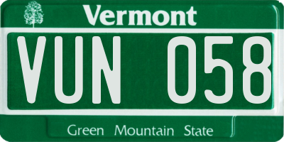 VT license plate VUN058