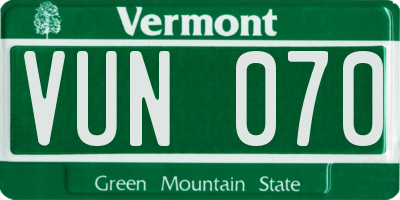 VT license plate VUN070