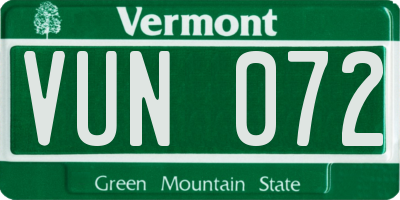 VT license plate VUN072
