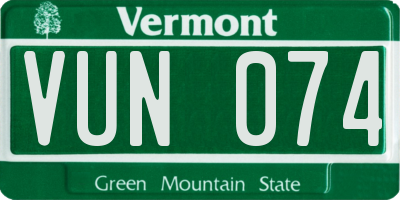 VT license plate VUN074