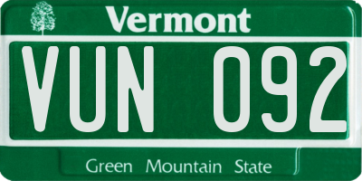 VT license plate VUN092