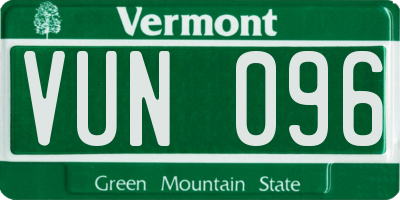 VT license plate VUN096