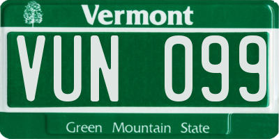 VT license plate VUN099
