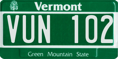 VT license plate VUN102