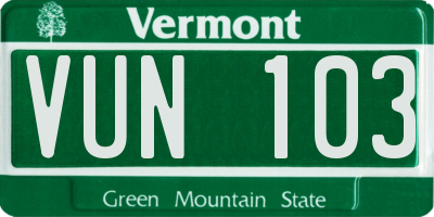 VT license plate VUN103