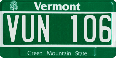 VT license plate VUN106