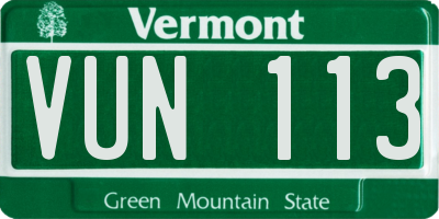 VT license plate VUN113