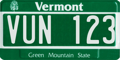 VT license plate VUN123