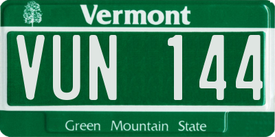VT license plate VUN144