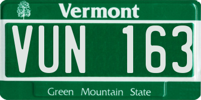 VT license plate VUN163