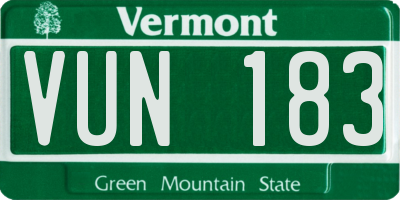 VT license plate VUN183