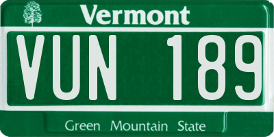 VT license plate VUN189