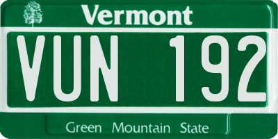 VT license plate VUN192